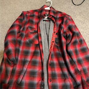 DIXXON Red and Black Plaid Shirt Jacket